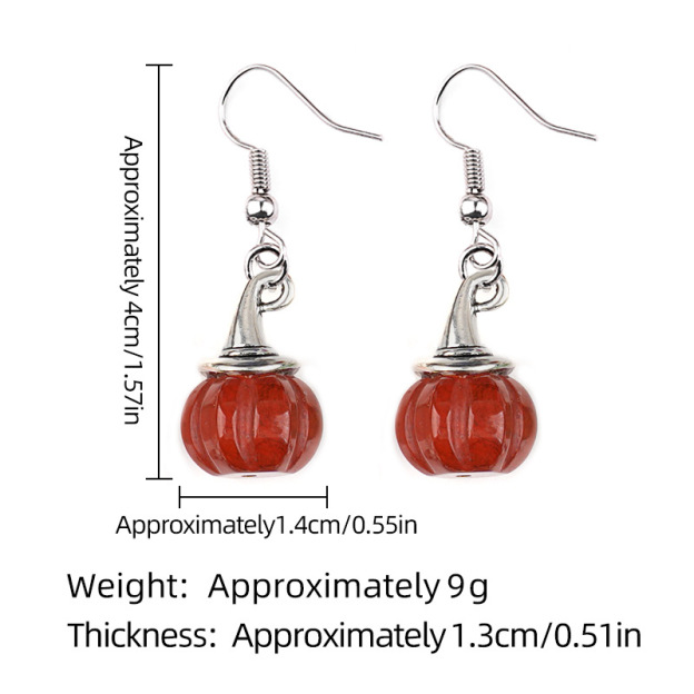 Natural Crystal Pumpkin Earrings, Agate Stone Witch Hat Drop Earrings, Vintage Halloween Style Gemstone Dangle Ear Jewelry