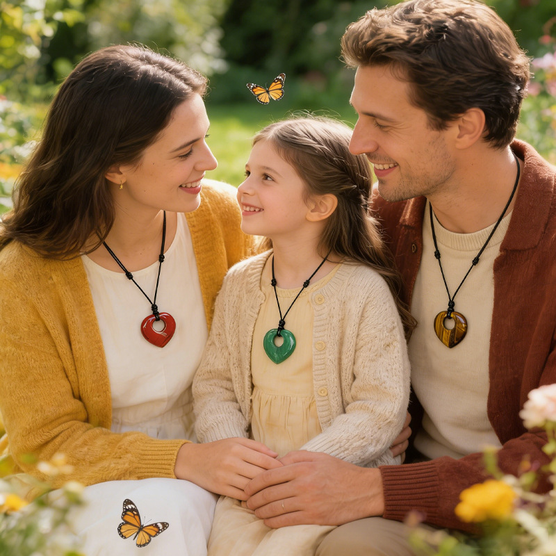 Natural Stone Heart Pendant Necklace Adjustable Rope Hand Carved Heart Charm Minimalist Love Symbol Pendant