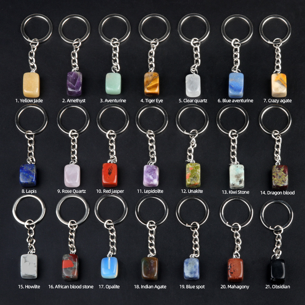 Natural Crystal Rectangle Keychain, Irregular Stone Block Key Ring Charm for DIY Accessories, Bag Decoration and Everyday Carry Gift