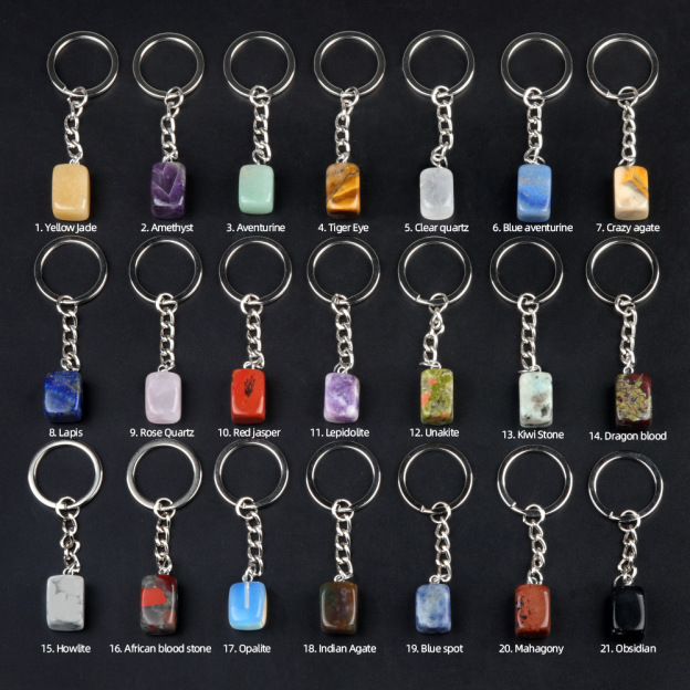 Natural Crystal Rectangle Keychain, Irregular Stone Block Key Ring Charm for DIY Accessories, Bag Decoration and Everyday Carry Gift
