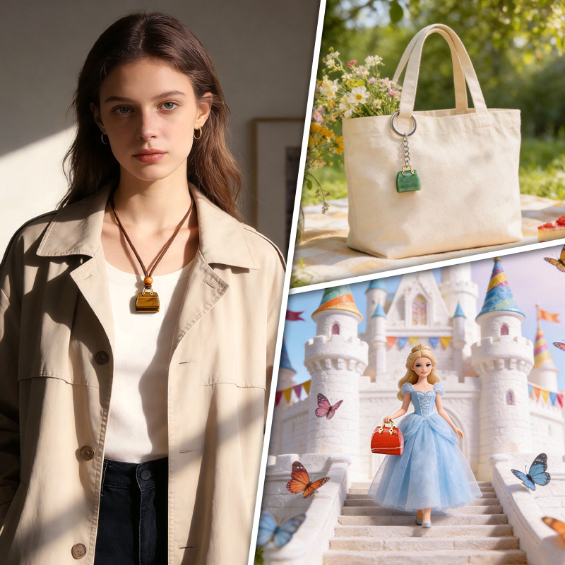 Natural Stone Mini Handbag Pendant, Agate Crystal Bag Charm for Necklace, DIY Decoration or Display Piece