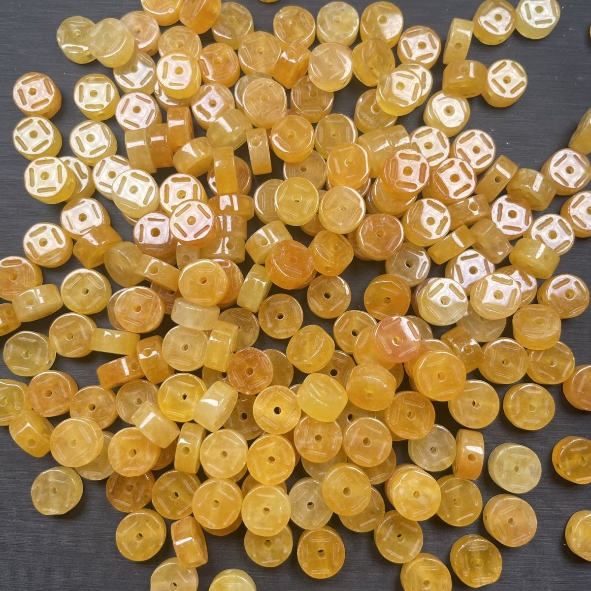 Yellow Dragon Jade Coin Beads 7×4mm, Natural Yellow Jade Coin Spacer Beads for DIY Jewelry Making