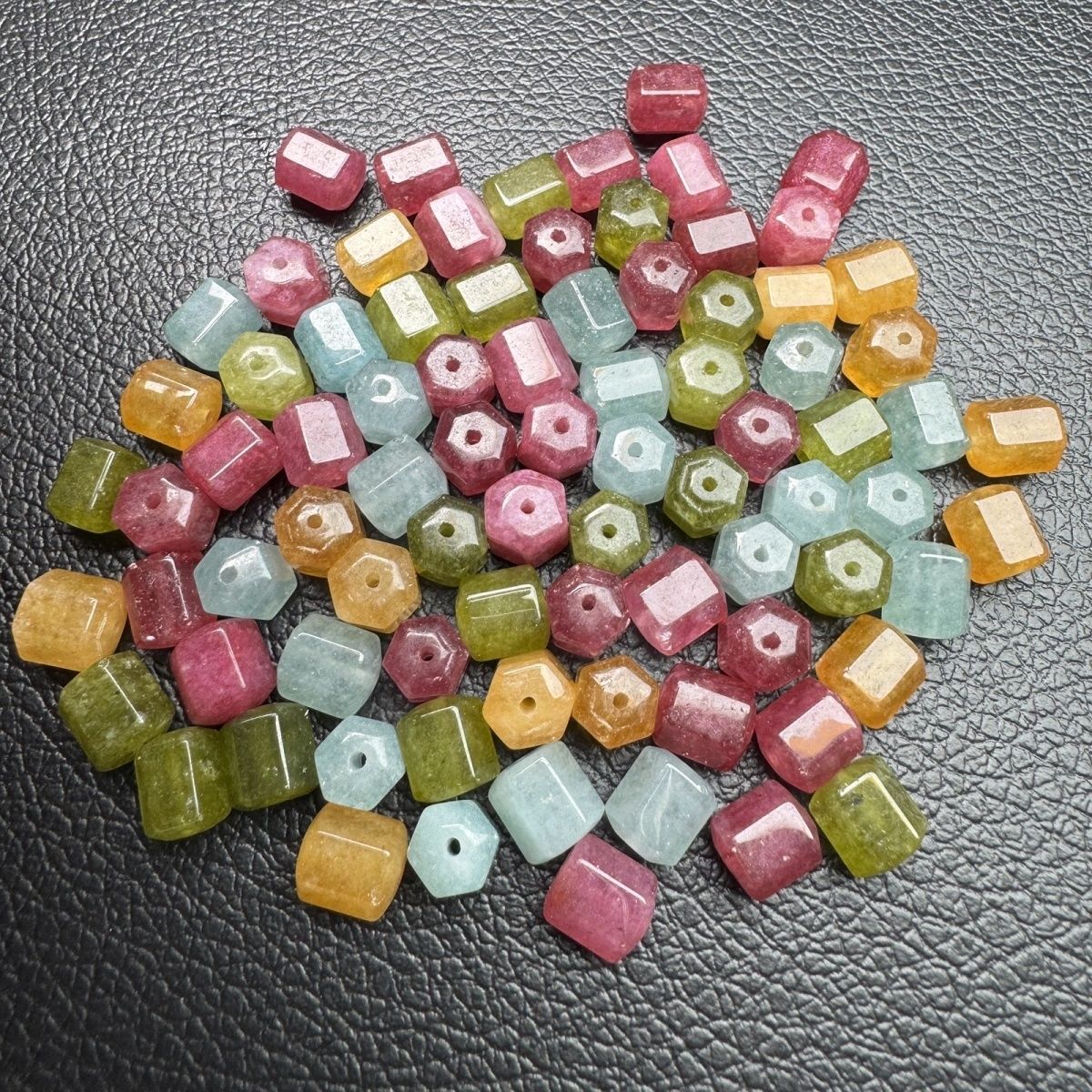 Multicolor Brazilian Tourmaline Faceted Barrel Beads, Natural Rainbow Tourmaline Drum Beads for DIY Jewelry Making