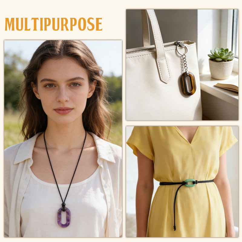 Natural Stone Oval O-Ring Pendant 25×40mm Large Hole Crystal & Jadeite Carved Loop Connector for DIY Necklace Jewelry Making