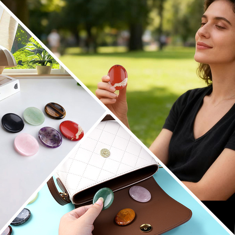 Natural Crystal Thumb Stone Oval Palm Worry Stone Gua Sha Massage Gemstone 35x45mm26022106