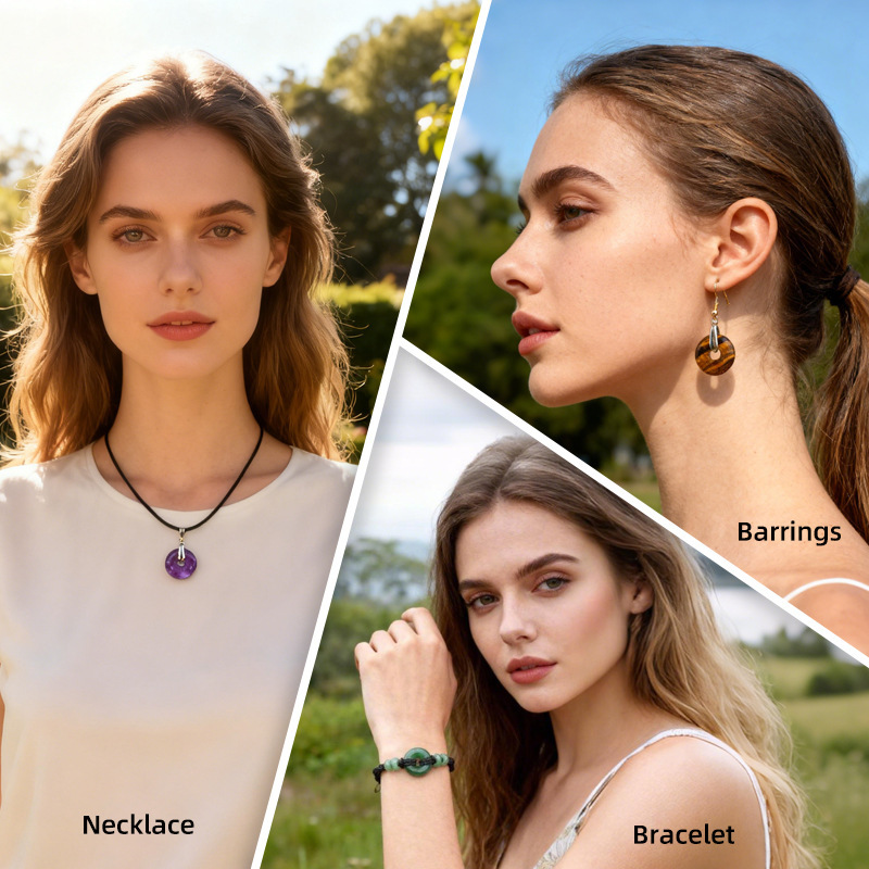 Natural Gemstone Donut Pendant Large Hole Round Peace Buckle Crystal Necklace DIY Charm26022107