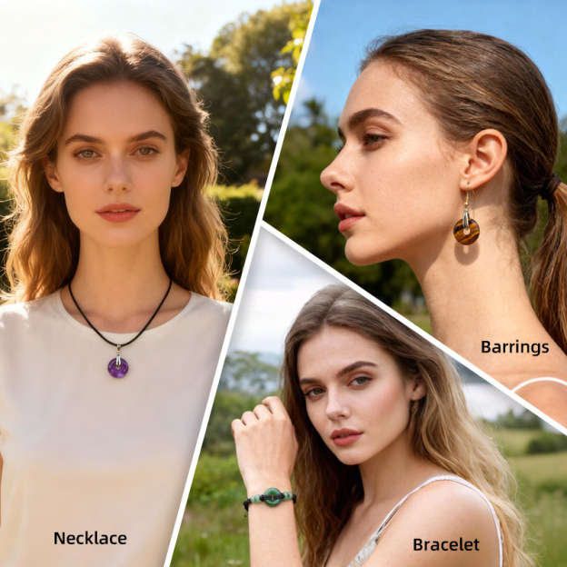 Natural Gemstone Donut Pendant Large Hole Round Peace Buckle Crystal Necklace DIY Charm26022107