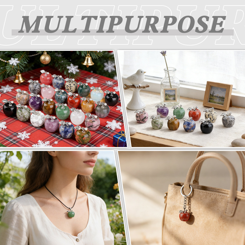 Crystal Fruit Pendant with Leaf, Multi-Color Stone Charm for DIY Necklace or Craft Projects