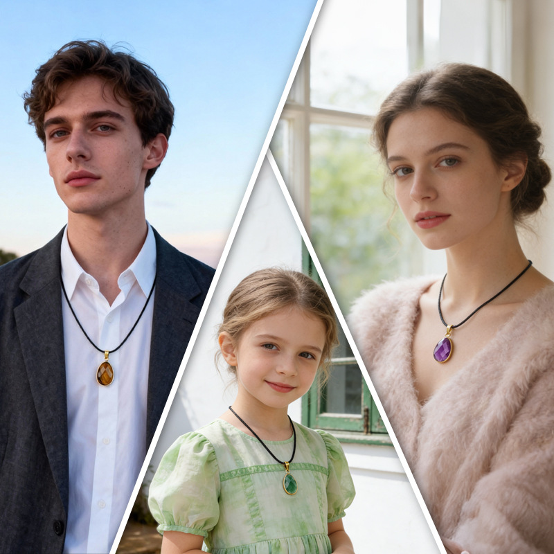 Elegant Oval-Shaped Crystal Pendant with Double Facet Copper Edge Necklace for Fashion