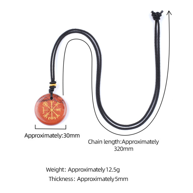 Viking Style Crystal Pendant Necklace Natural Agate Symbol with Round Shape