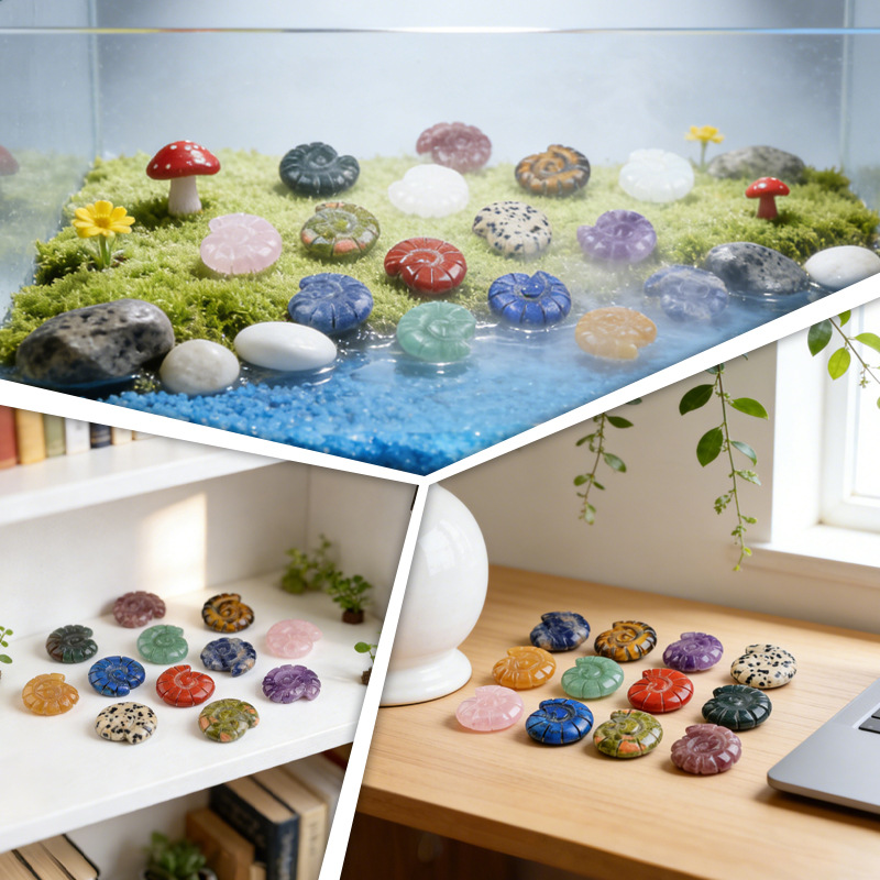 Natural Crystal Sea Shell - Double-Sided Carved Snail Shaped Home Decor for Miniature Scene with No Hole