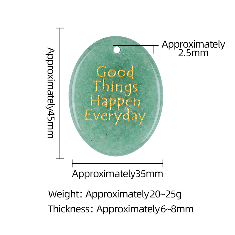 Natural Stone Oval Pendant with Inspirational Engraving Good Things Happen Everyday, Handheld Worry Stone Charm for Necklace DIY Craft
