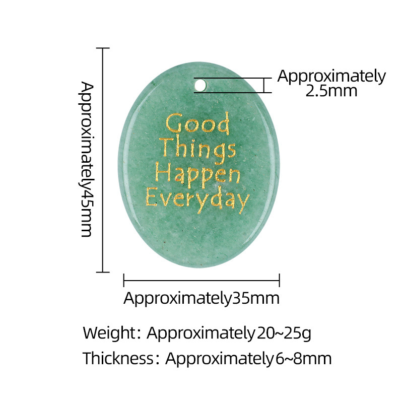 Natural Stone Oval Pendant with Inspirational Engraving Good Things Happen Everyday, Handheld Worry Stone Charm for Necklace DIY Craft