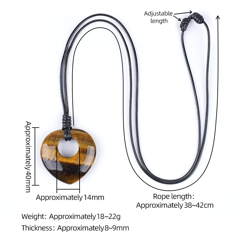 Natural Stone Heart Pendant Necklace Adjustable Rope Hand Carved Heart Charm Minimalist Love Symbol Pendant