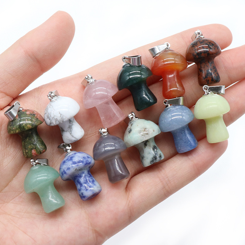Natural Crystal Mushroom Pendant, Small Stone Mushroom Charm for DIY Necklace, Keychain, Jewelry Making and Cute Everyday Accessories