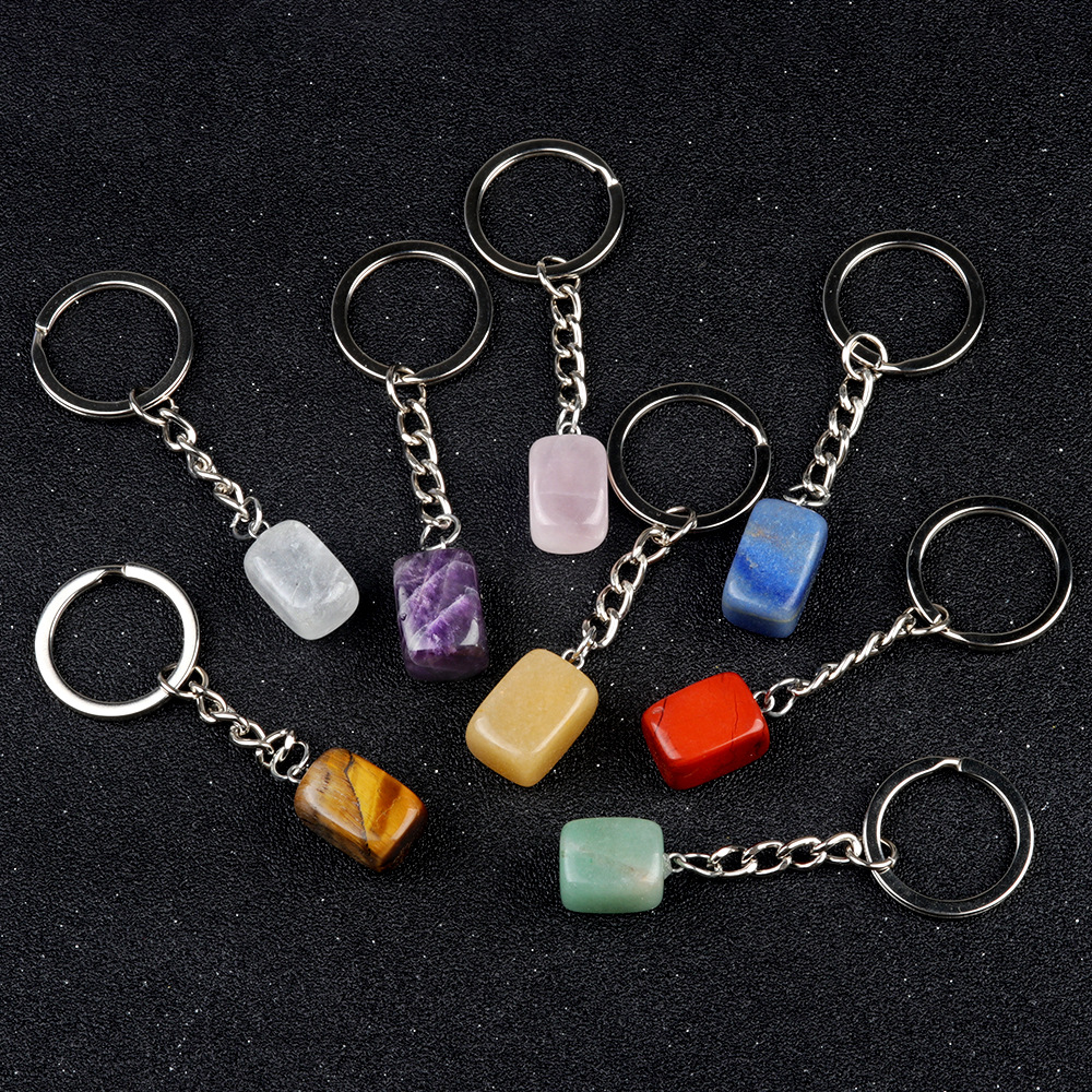 Natural Crystal Rectangle Keychain, Irregular Stone Block Key Ring Charm for DIY Accessories, Bag Decoration and Everyday Carry Gift