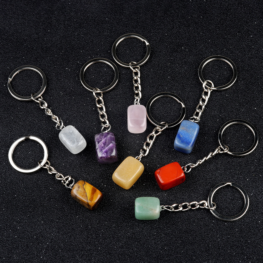 Natural Crystal Rectangle Keychain, Irregular Stone Block Key Ring Charm for DIY Accessories, Bag Decoration and Everyday Carry Gift