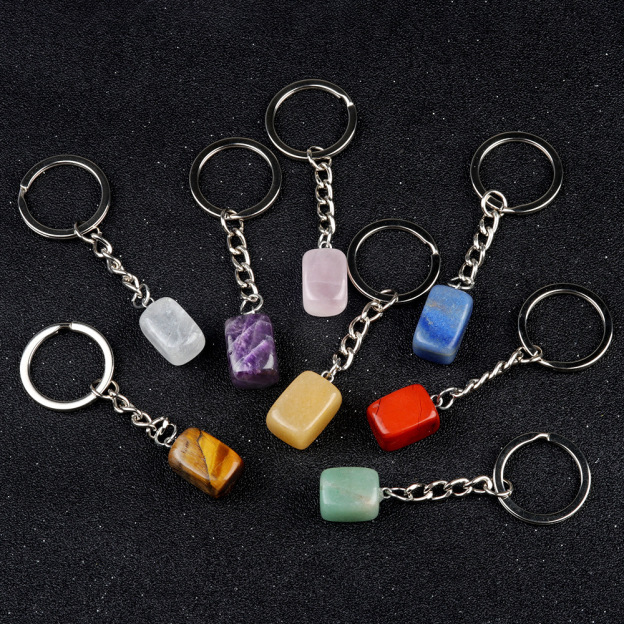 Natural Crystal Rectangle Keychain, Irregular Stone Block Key Ring Charm for DIY Accessories, Bag Decoration and Everyday Carry Gift