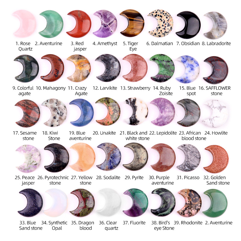 Natural Crystal Moon Charm, Crescent Stone Carving No Hole Pendant for DIY Jewelry Making, Decorative Crafts and Handmade Accessory Projects