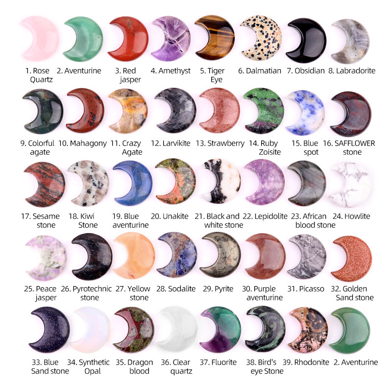 Natural Crystal Moon Charm, Crescent Stone Carving No Hole Pendant for DIY Jewelry Making, Decorative Crafts and Handmade Accessory Projects