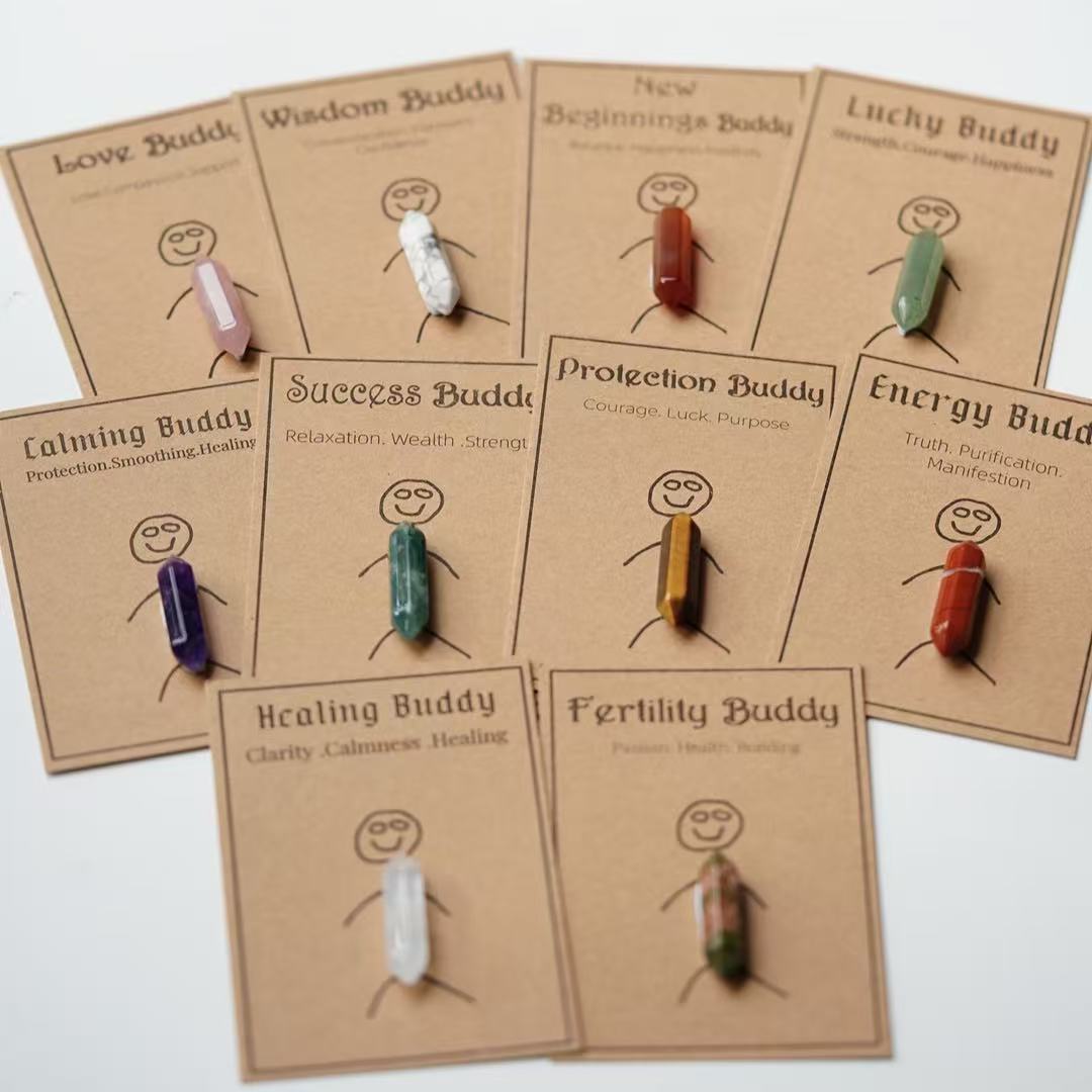 Natural Crystal Double Terminated Point with Message Card, Hand-Polished Healing Stone Gift for Mindfulness, Display & Resale