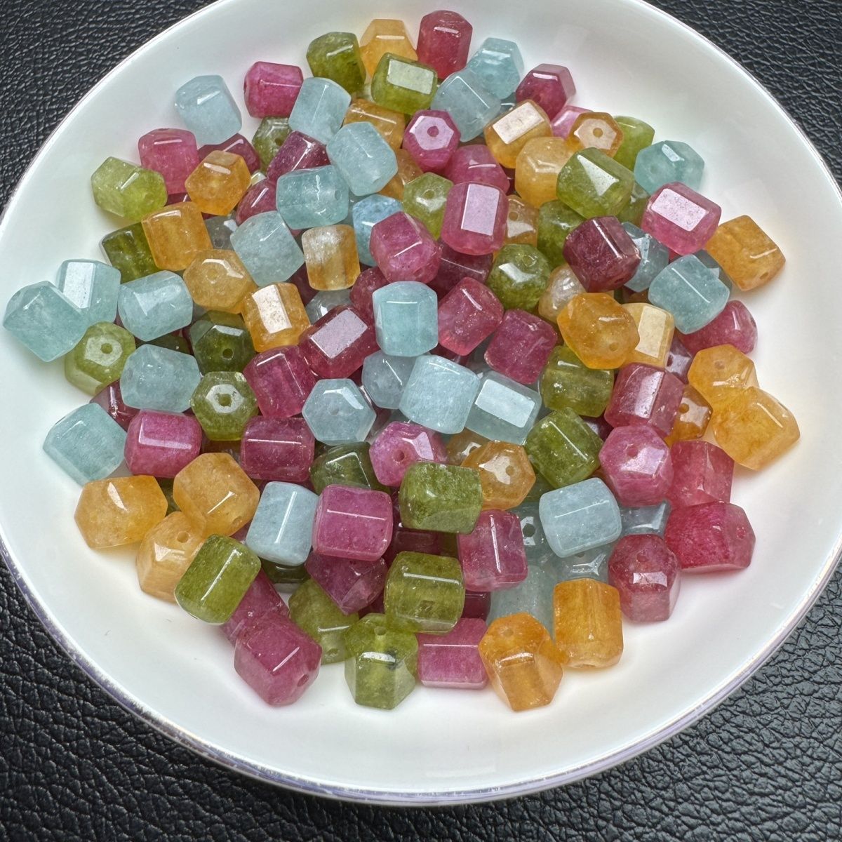 Multicolor Brazilian Tourmaline Faceted Barrel Beads, Natural Rainbow Tourmaline Drum Beads for DIY Jewelry Making