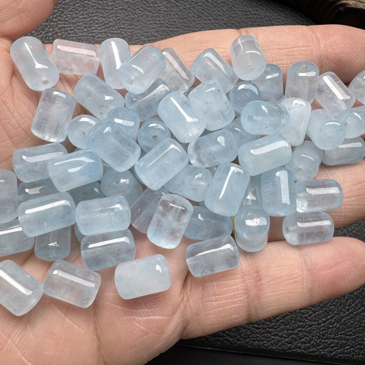 Aquamarine Cylindrical Barrel Beads 12x8mm, Natural Blue Crystal Beads for DIY Jewelry Making, 5 Pieces