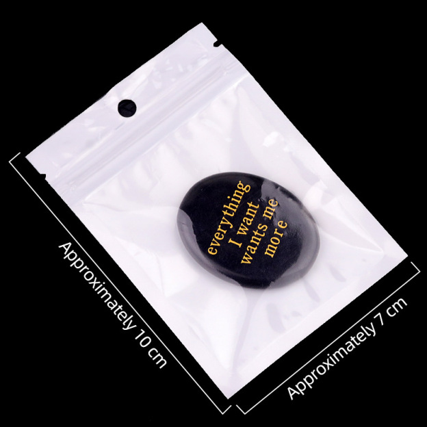 Natural Obsidian Engraved Palm Stone Oval Thumb Worry Stone Inspirational Quote Pocket Crystal Decorative Keepsake