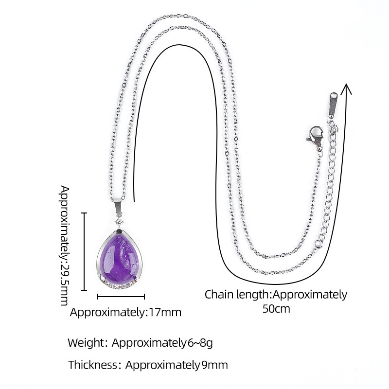 Natural Crystal Teardrop Pendant Necklace, Water Drop Gemstone Inlay Chain Necklace for Daily Wear or Gift