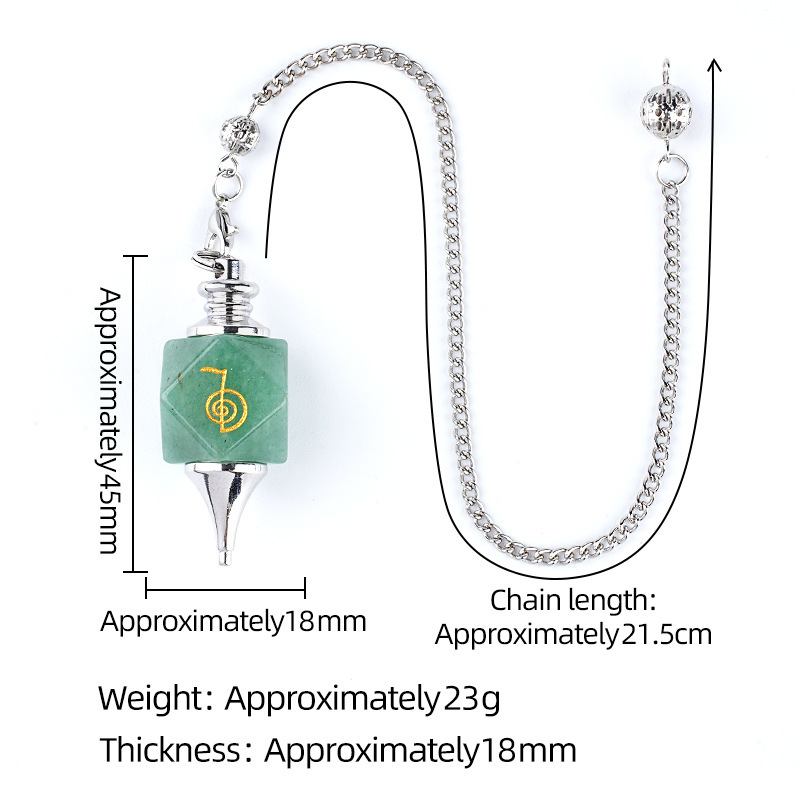 Geometric Crystal Pendulum Pendant with Rune Engraving - Adjustable Chain for Meditation and Yoga