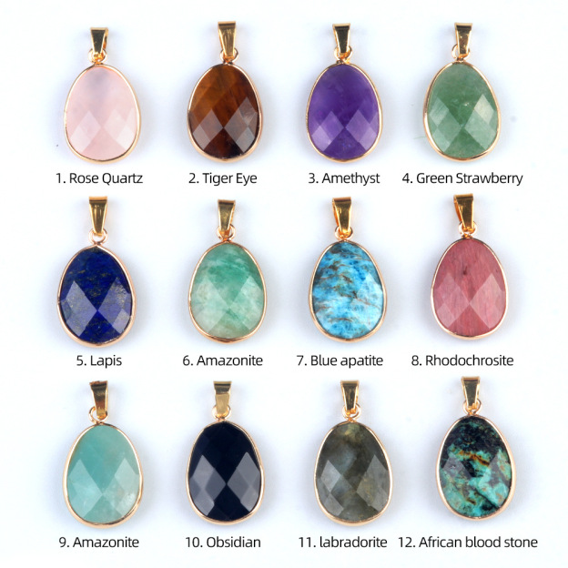 Natural Crystal Faceted Oval Pendant, Copper Wrapped Single Hole Gemstone Charm for DIY Necklace Making and Elegant Jewelry Styling