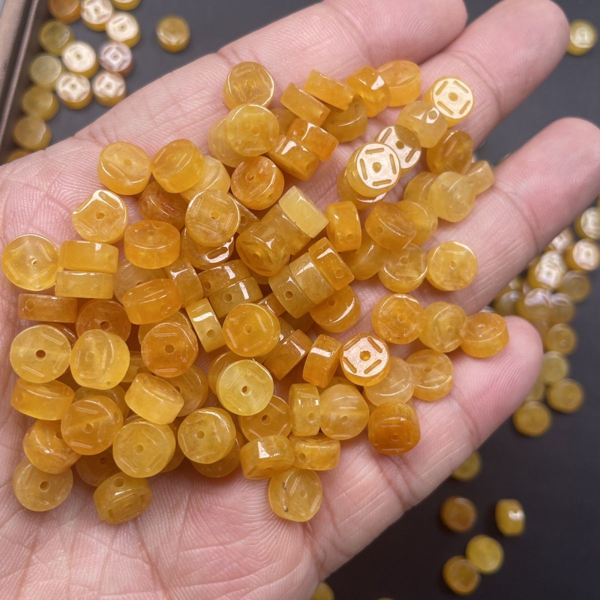 Yellow Dragon Jade Coin Beads 7×4mm, Natural Yellow Jade Coin Spacer Beads for DIY Jewelry Making