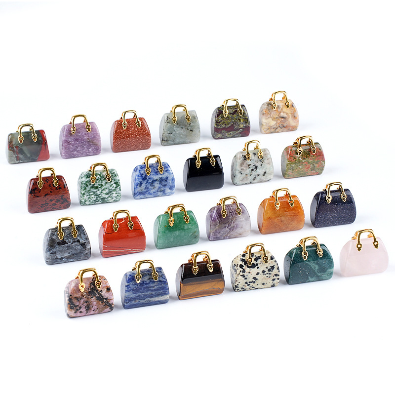 Natural Stone Mini Handbag Pendant, Agate Crystal Bag Charm for Necklace, DIY Decoration or Display Piece