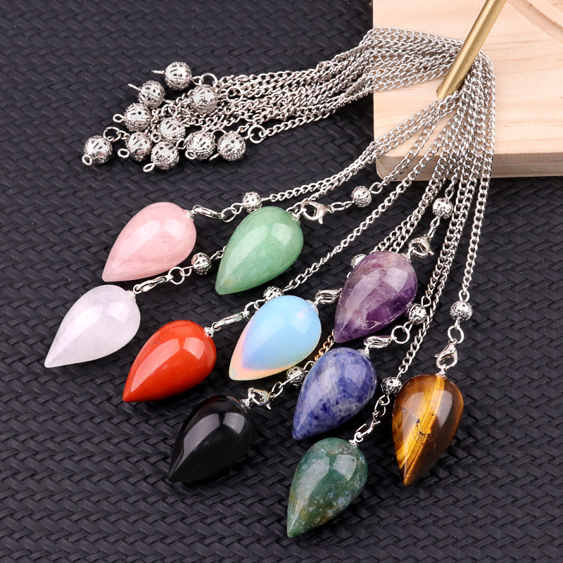 Natural Crystal Teardrop Pendulum Pendant Necklace Stone Dowsing Charm with Chain Jewelry Accessory 20260211-01