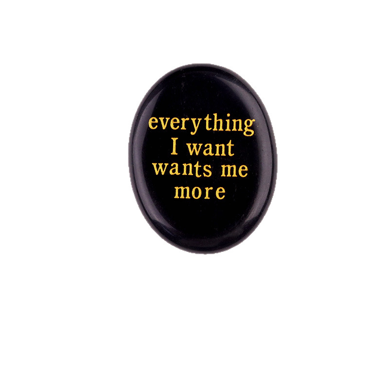 Natural Obsidian Engraved Palm Stone Oval Thumb Worry Stone Inspirational Quote Pocket Crystal Decorative Keepsake