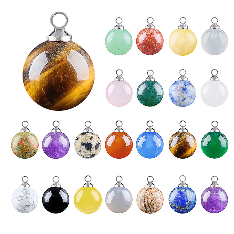 Natural Stone Round Ball Pendant Charm, 10mm Sphere Pendant for DIY Necklace Bracelet Earrings Craft Accessories