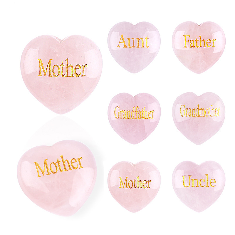 Natural Pink Stone Heart Keepsake with Family Words Engraving, Mother Father Aunt Grandmother Inspirational Gift Decoration