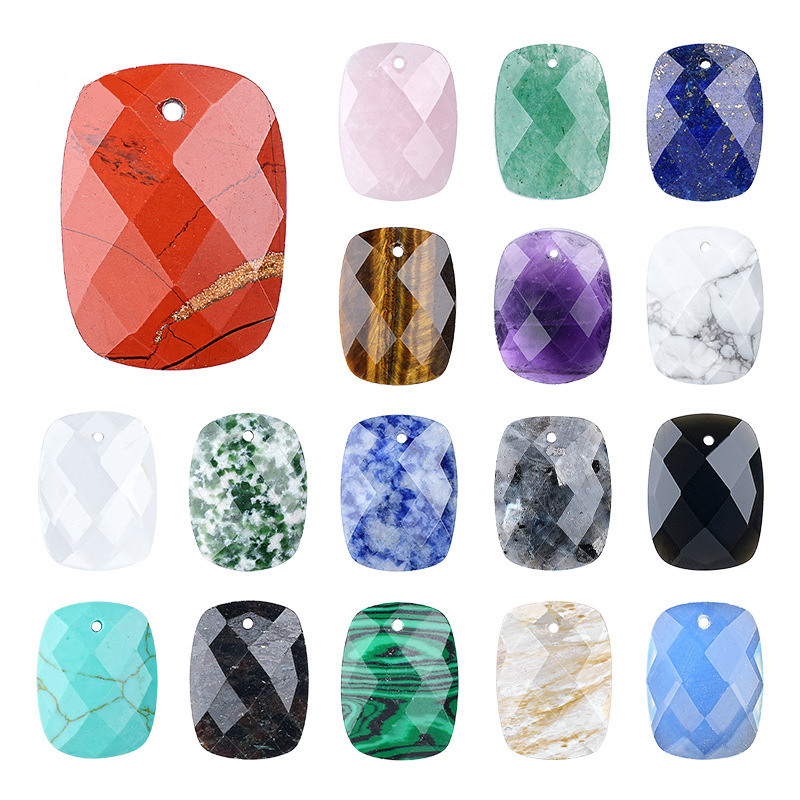 Natural Stone Faceted Rectangle Pendant Charm for DIY Necklace Bracelet Earrings Hair Accessories Craft Pendant