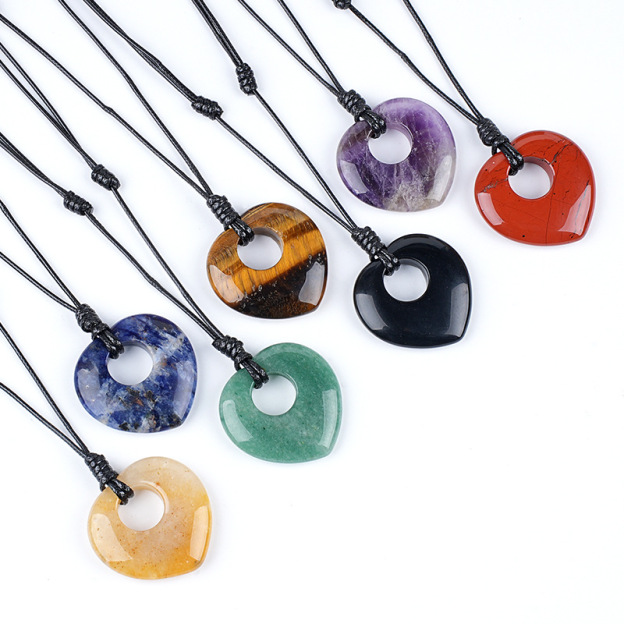 Natural Stone Heart Pendant Necklace Adjustable Rope Hand Carved Heart Charm Minimalist Love Symbol Pendant