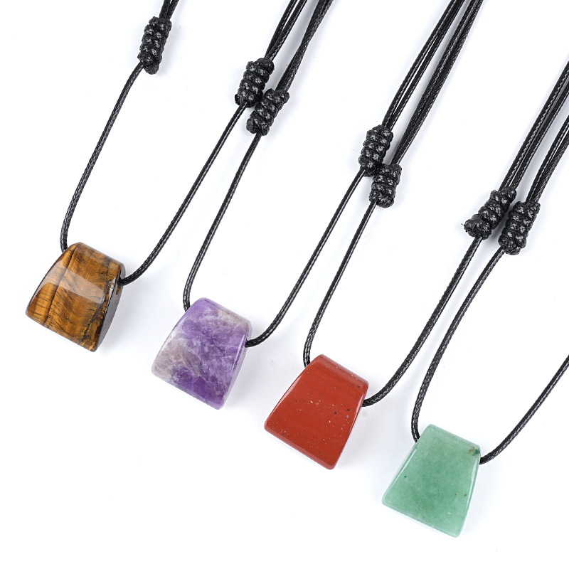 Natural Stone Axe Shape Pendant Necklace Adjustable Rope Hand Carved Vintage Style Large Hole Pendant Necklace