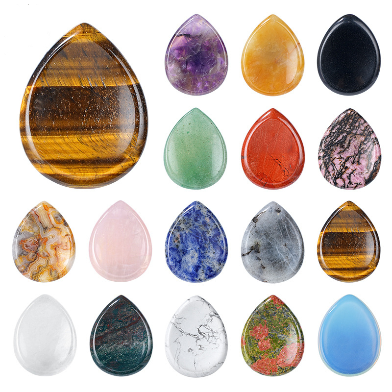 Natural Stone Thumb Worry Stone Teardrop Palm Massage Stone Grooved Crystal Pocket Stone Stress Relief Meditation Healing Stone