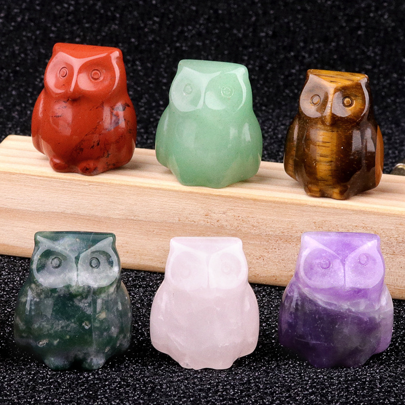 Natural Stone Owl Mini Figurine Hand Carved Animal Desk Decor Small Owl Statue Home Display Collectible Ornament Gift