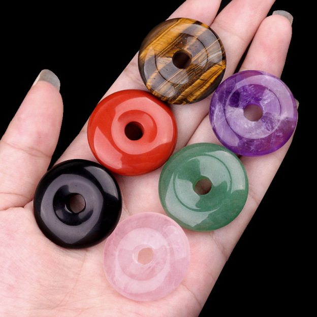 Natural Stone Donut Circle Pendant DIY Necklace Charm Round Large Hole Amulet Style Smooth Polished Minimalist Fashion Accessory