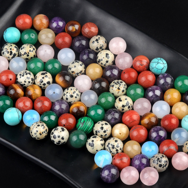 Natural Stone Half Drilled Round Beads, 12mm Crystal Agate Semi Hole Loose Beads for DIY Earrings Stud Jewelry Making and Inlay Accessories