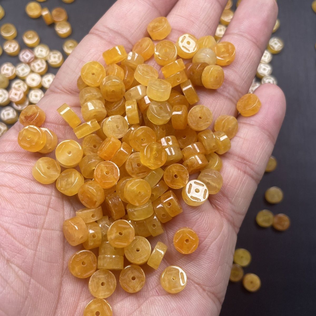 Yellow Dragon Jade Coin Beads 7×4mm, Natural Yellow Jade Coin Spacer Beads for DIY Jewelry Making