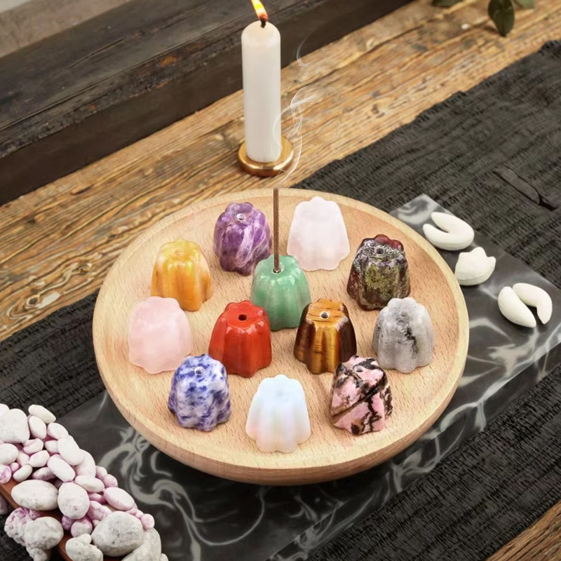 Natural Crystal Flower Incense Holder, Carved Agate Stone Stick Incense Base Mini Aromatherapy Holder Decorative Crystal Burner Ornament