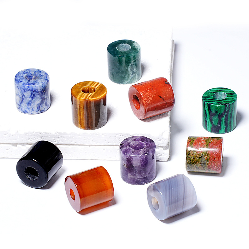 Natural Stone Cylinder Large Hole Beads, 16mm Crystal Agate Barrel Loose Beads with 6mm Hole for DIY Bracelets, Necklaces and Jewelry Accessories