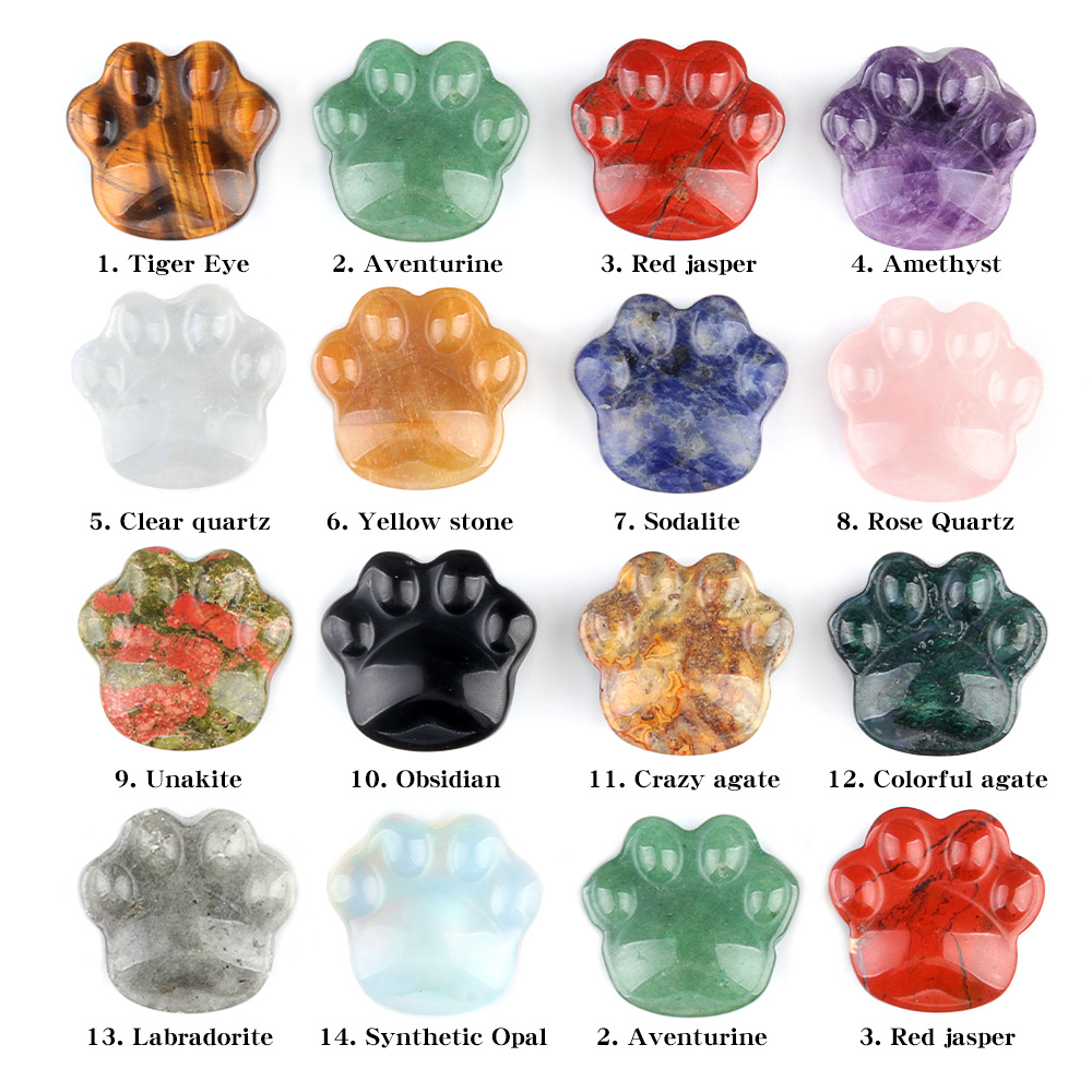 Natural Crystal Paw Figurine, Carved Cat Paw Bear Paw Stone Mini Desk Decor Gift, Polished Animal Palm Ornament and Cute Display Collectible