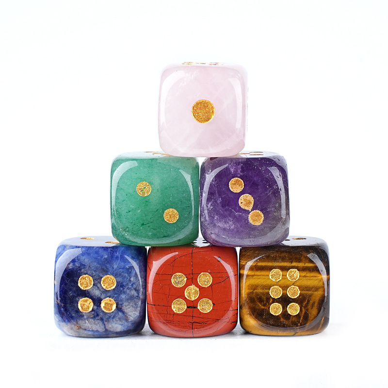 Natural Gemstone Dice Rounded Edge 15mm Crystal Dice for Board Games and Collection