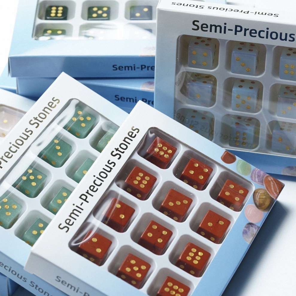 Semi-Precious Crystal Dice, Engraved Gemstone Dice Available as Single Pieces or Display Sets